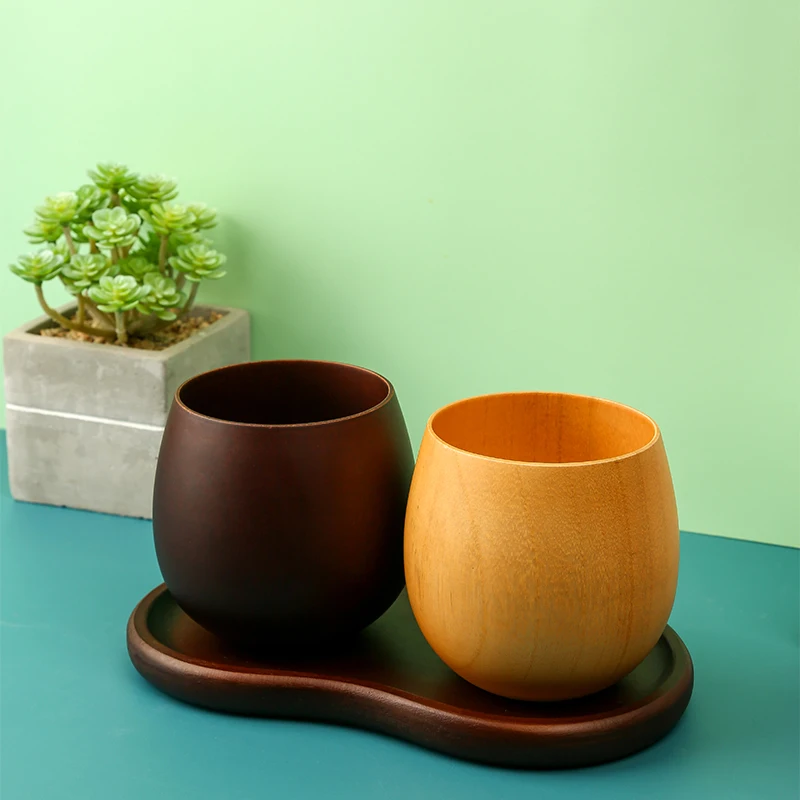 Natural Japanese Two-Color Wooden Big Belly Mug Reusable Jujube Wood Pot-Bellied Cup Water Tea Beer Coffee Milk Handmade PC Gift