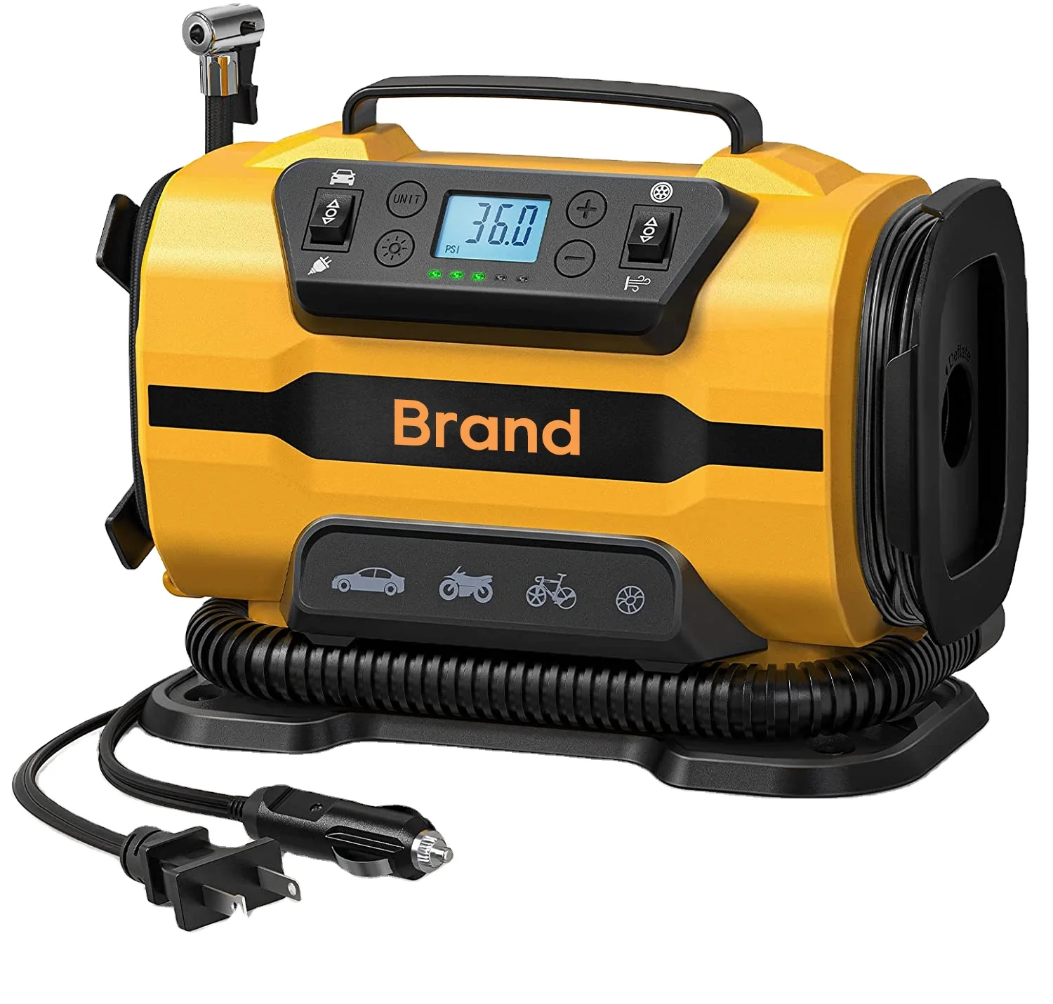 Portable 12V DC Car Tire Pump - ABS Air Compressor with LED