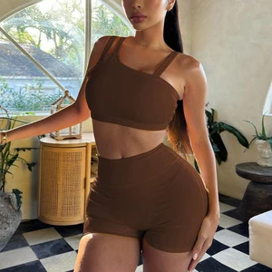 Factory One Stop Custom logo Two Piece Gym Wear Women Sets Solid Color High Strech Gym Wear Yoga Bra and Shorts Sets