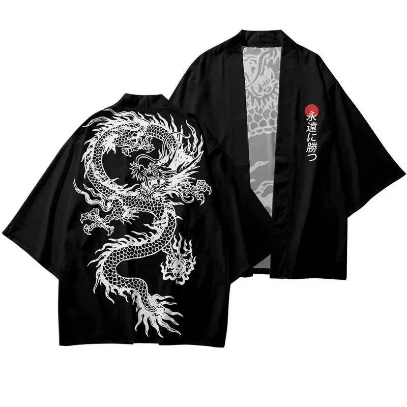Multiple Types Japanese Style Dragon Print Traditional Kimono Men Anime Kimono Open Front Coat