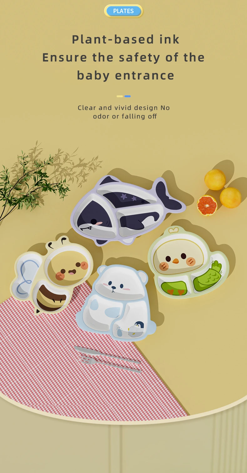 Melamine Cartoon-Design Dinner Plate for baby products Kids Divided Compartments Safe Toddler Feeding Tableware Kindergarten