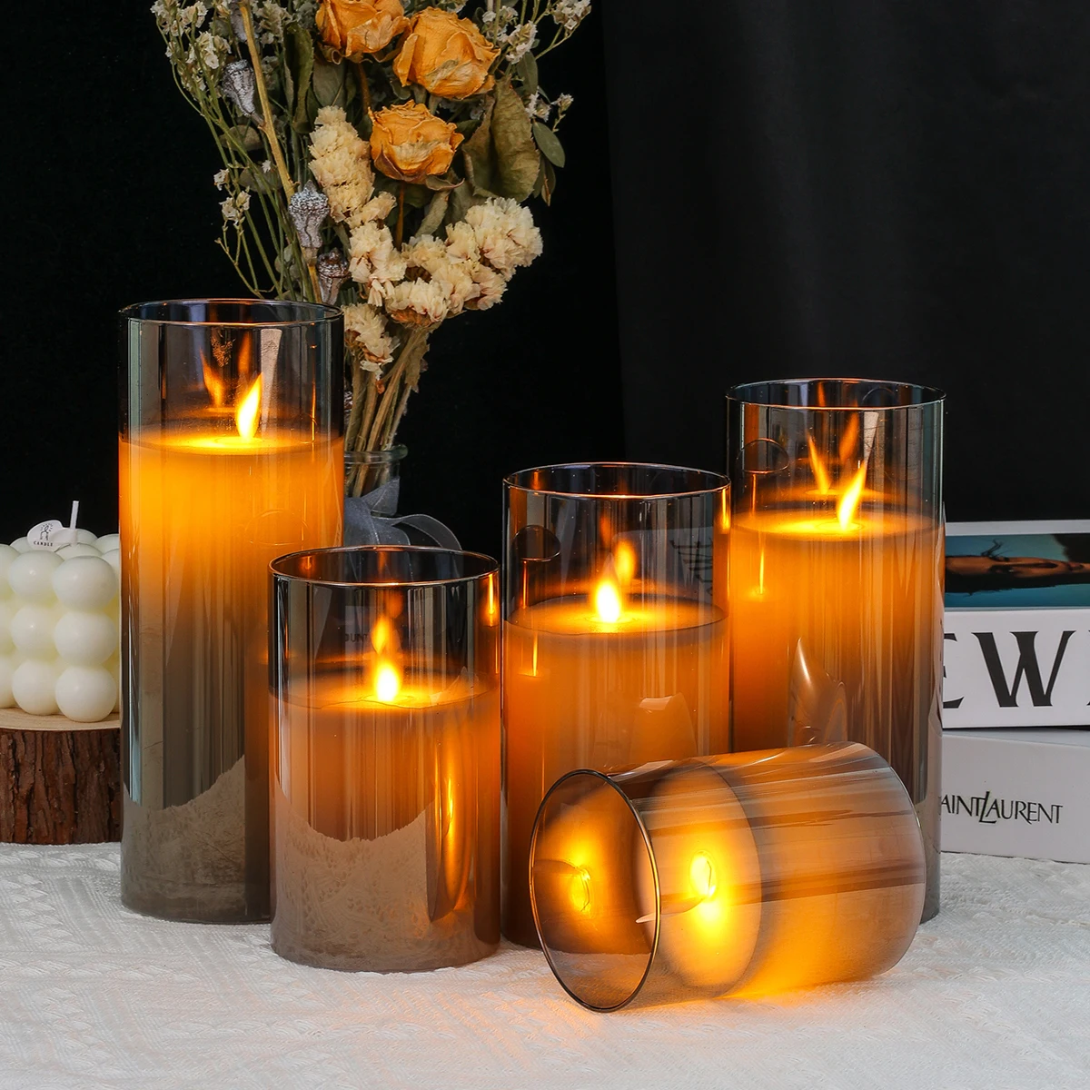 product grey glass paraffin wax cup wax flameless led candle customizable glass color christmas holiday decorative light home decoration-32