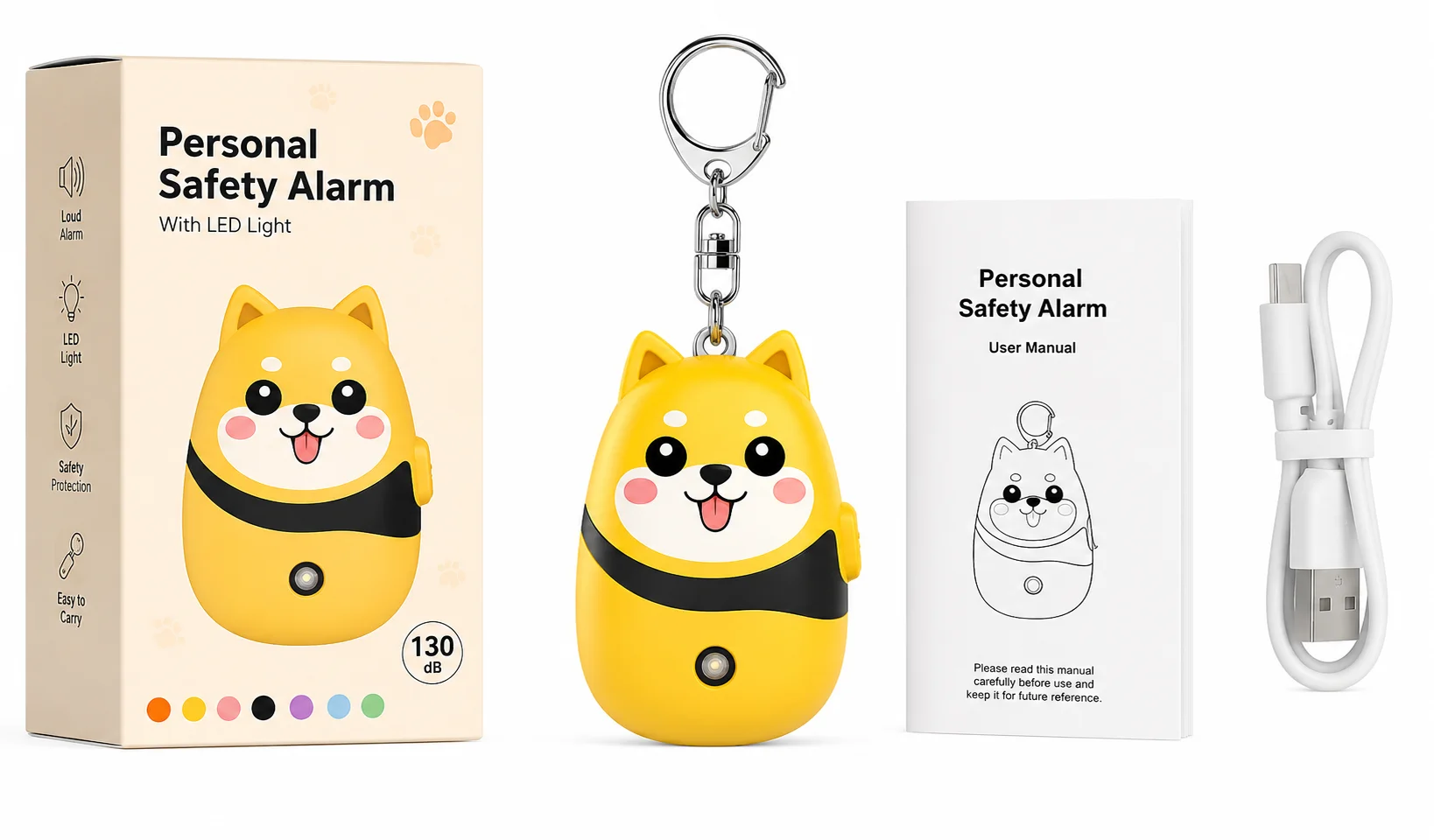 OEM/ODM Rechargeable Personal Alarm Keychain 130DB Safety Alarm with LED Light for Women Kids supplier