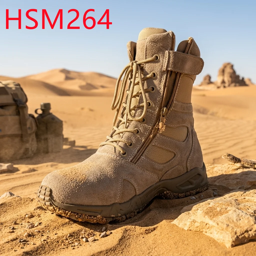 HY,Russia Popular Anti-impact EVA+rubber Sole Hua Singh Leather Boots Ankle Support Design Tan/black Winter Combat Boots HSM264