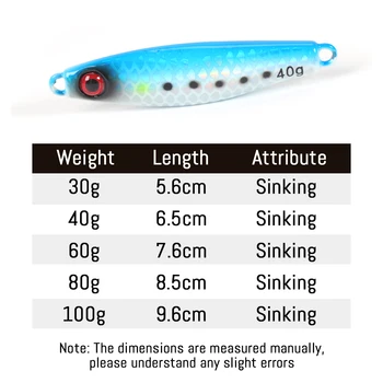 New Sinking Metal Jig 30g 40g 60g 80g 100g Slow Pitch Jigging Lure Metal Saltwater Fishing Bait – Metal Jig – view 3