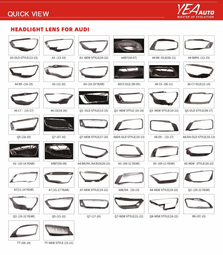 product car headlight glass lampshade cover lens for audi a3 a4 a5 a6 a7 a8 q2 q3 q5 q7 tt headlamp lens cover black housing back base-32