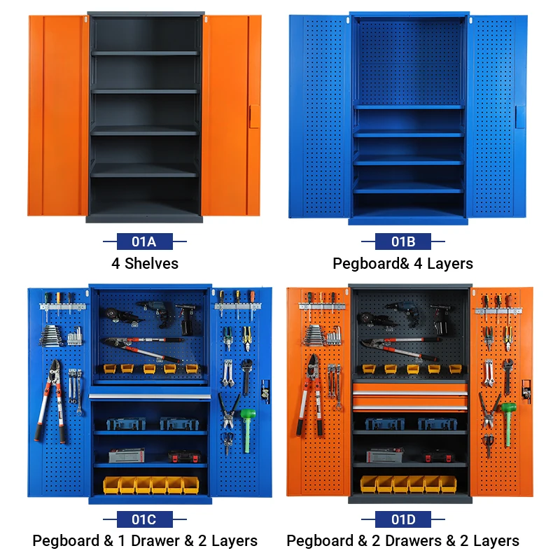 Factory Workshop Garage Two Door Tool Cabinet Heavy Duty Multi Functional Drawer Metal Tool Storage Cabinets