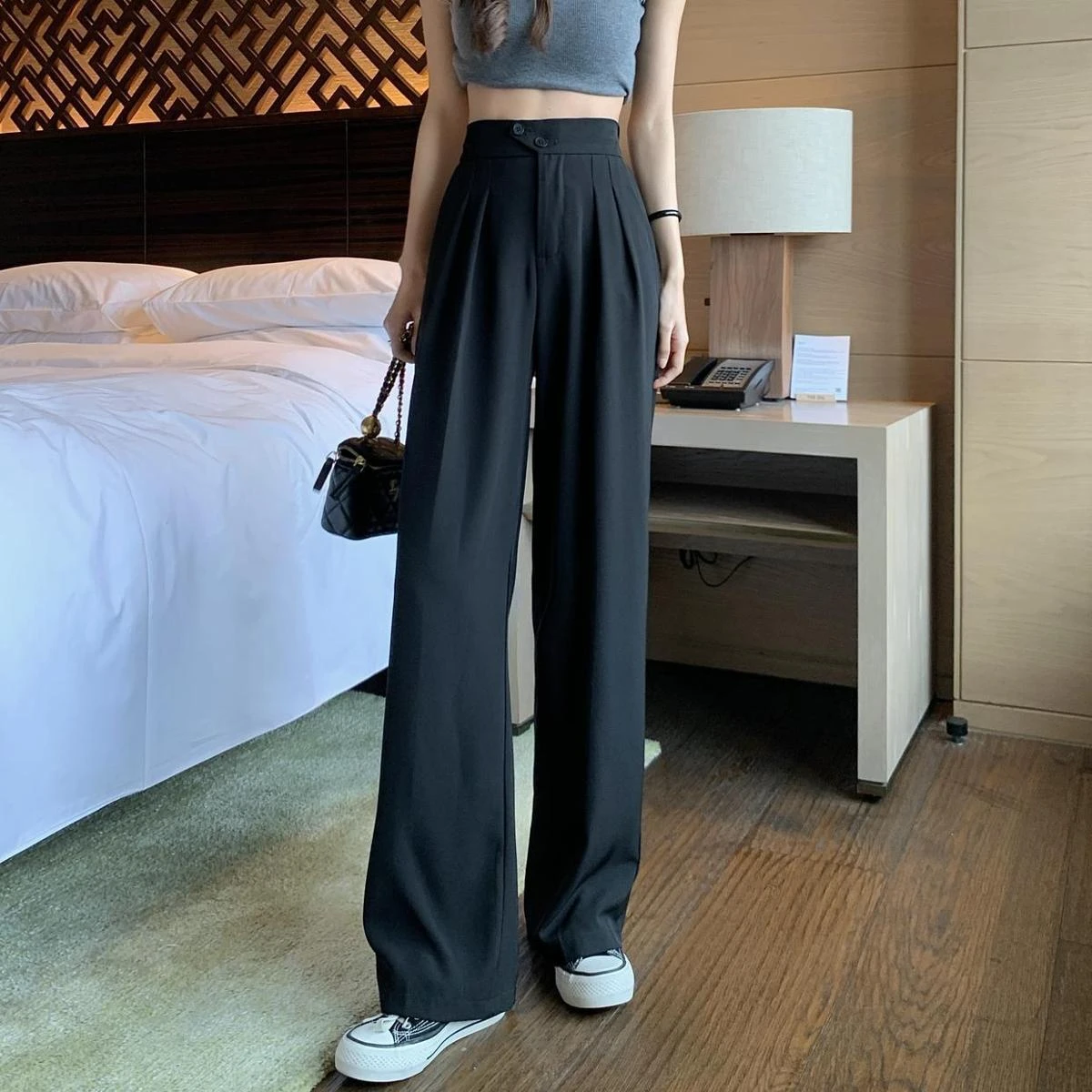 Women's Summer High Waist Wide-Leg Pants - Soft Thin Casual Trousers