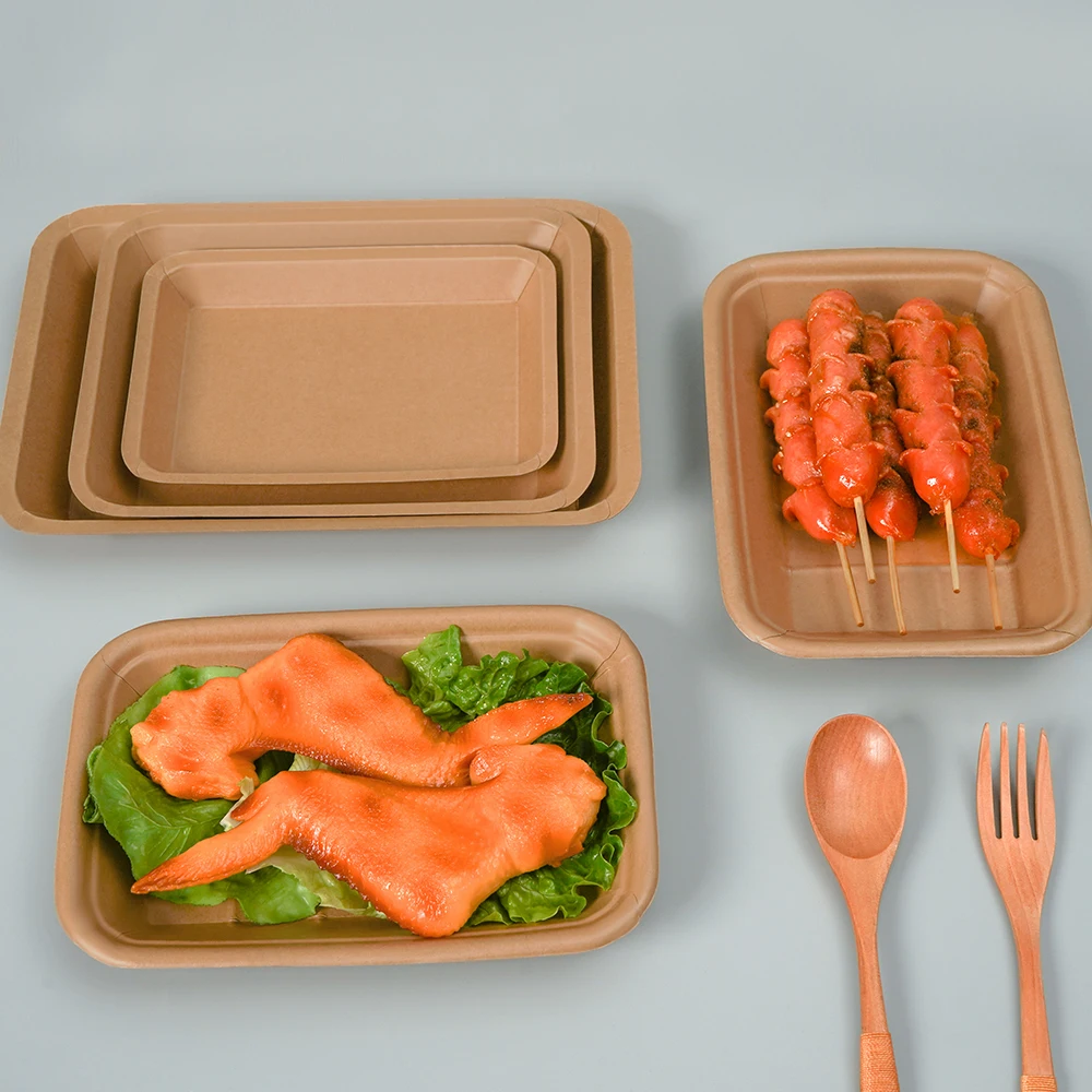 Disposable Food Grade Kraft Paper Container Tray Paper Plates For Food