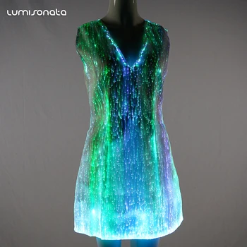 New luminous led light up optic fiber party ballroom dresses
