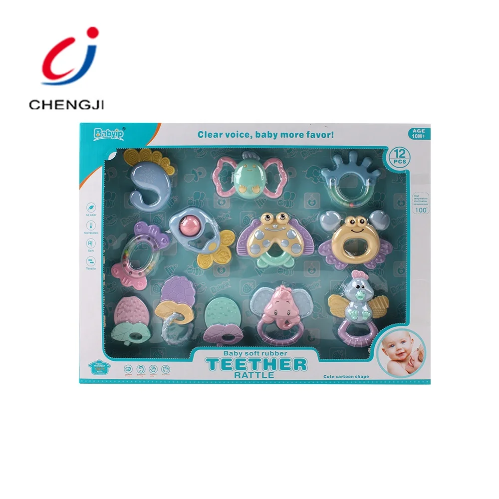 Мягкая пластиковая музыкальная игрушка для раннего развития, набор из 12 предметов, детские погремушки, Прорезыватель для зубов
