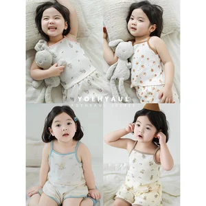 YOEHYAUL X4426 1-8 Years Summer Girls Kids Pyjamas Set Cotton Homewear Indoor Cute Sleepwear Pajamas for Children Kids