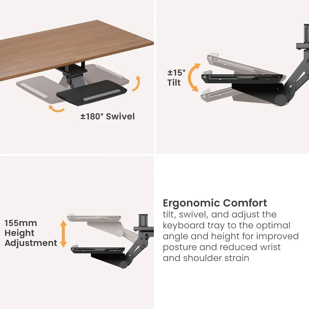Ergonomic Sliding Adjustable Underdesk Shelf Computer Swivel Under Desk Keyboard Tray With Mouse Pad for Gaming Home Office Desk