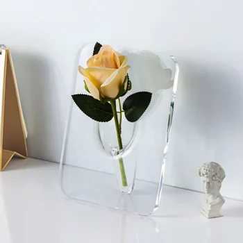 Modern Ins Clear Acrylic Photo Frame Vase Rectangle Flower Vase Flower Holder Desktop Home Decor Office Vase