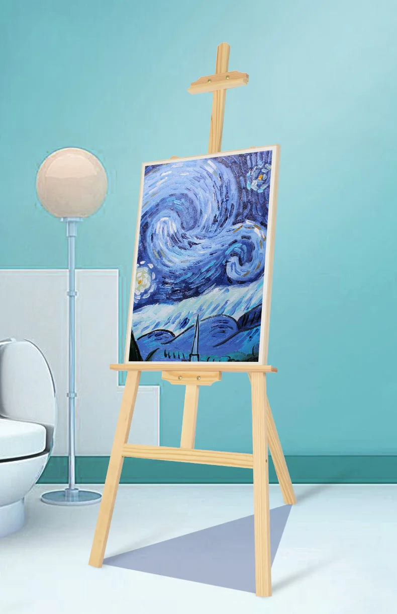 A Frame Easel 59" To 69"h Hold Canvas To 49" Pine Wood Large Artist