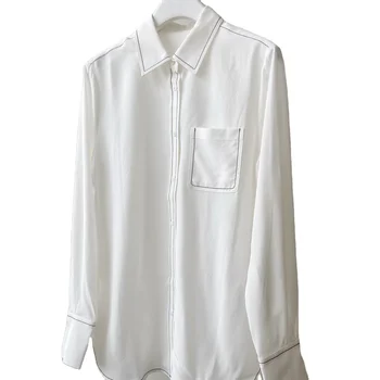 White Plain Blouses oversize Female Tops Spring Autumn Women Shirts Loose Korean Style Blusas Pockets