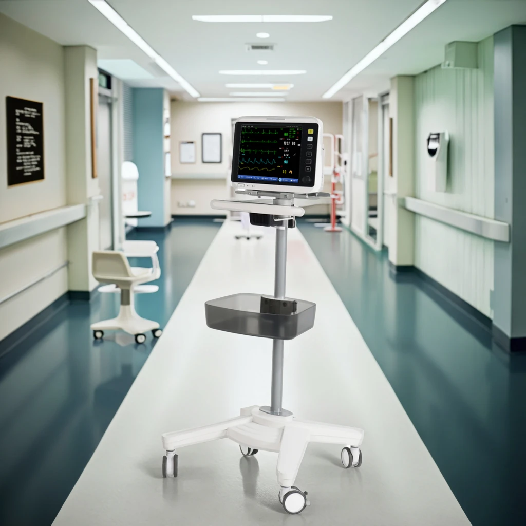 Modern Compact Aluminum Alloy Medical Cart with 4x3" Silent Brake Wheels Storage Basket for Hospital & Hotel Use 3