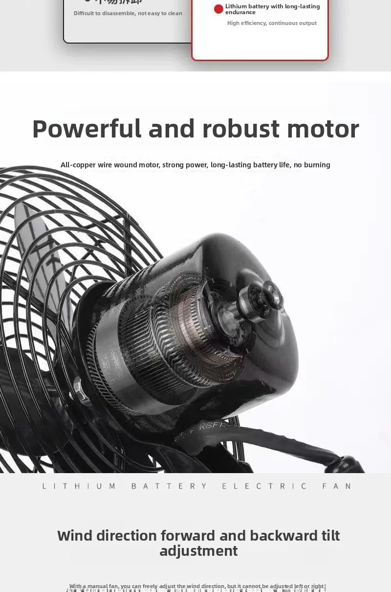 Battery Mini Electric Fan, Portable, 21V~48V, Lithium battery - detail 8