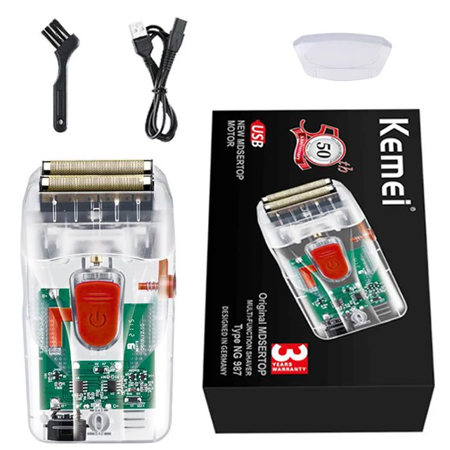 New Style Kemei Portable Usb Charging Blades Transparent Body Electric Shaver Razor Travel Beard Shaving Machine