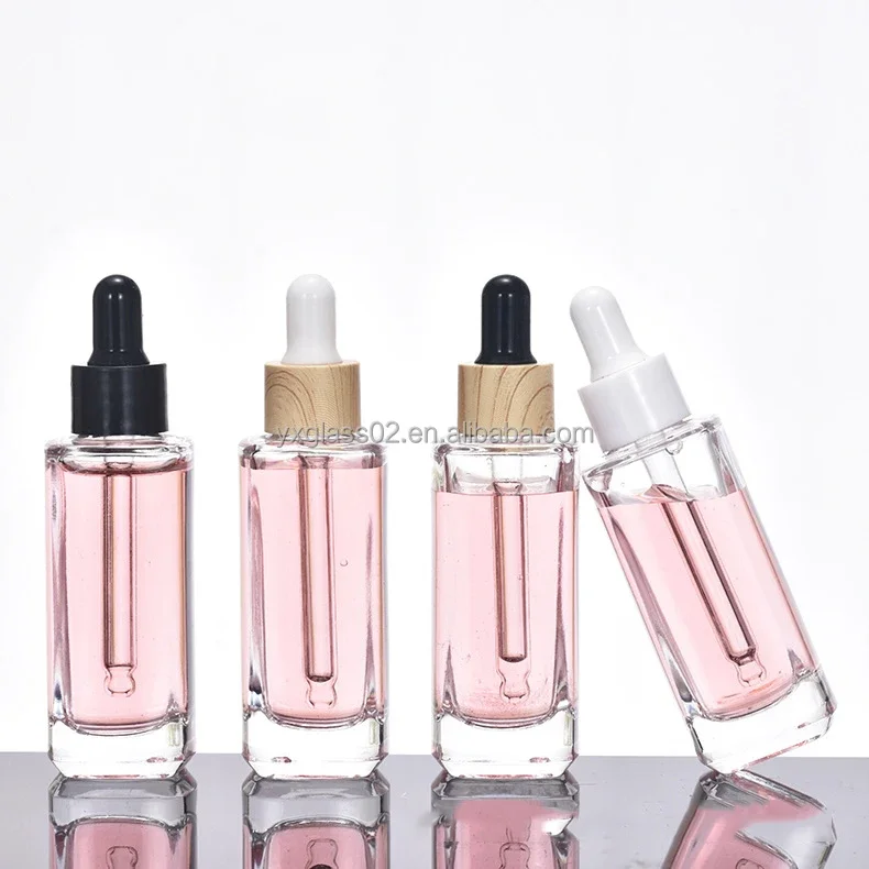 Supplier essential oil Square Serum glass Dropper Bottle skincare cosmetic container for lotion/Toner/skincare15ml30ml50ml details