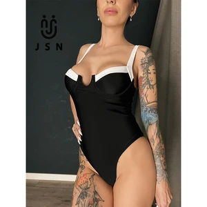 JSN 2026 New Bathing Suit Black and White Classical Swim Wear Push up Bikini Swimwear Women One Piece Swimsuit