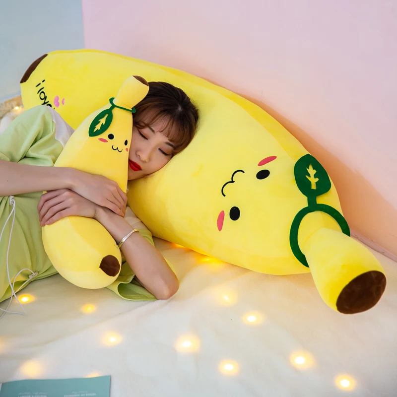 Cpc Best Price Popular  Face Expression Yellow Kawaii Banana Fruit Doll Pillow Soft Stuffed Long Banana Plush Toy
