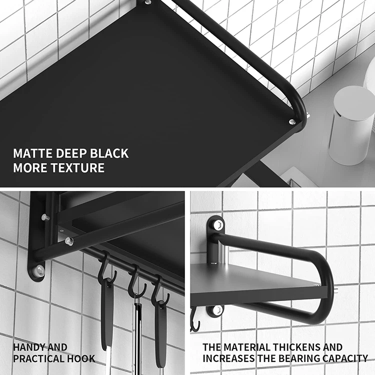 JH-Mech Kitchen Oven Bracket with Hooks Heavy Duty Commercial or Household Grade Wall Mount Microwave Wall Shelf