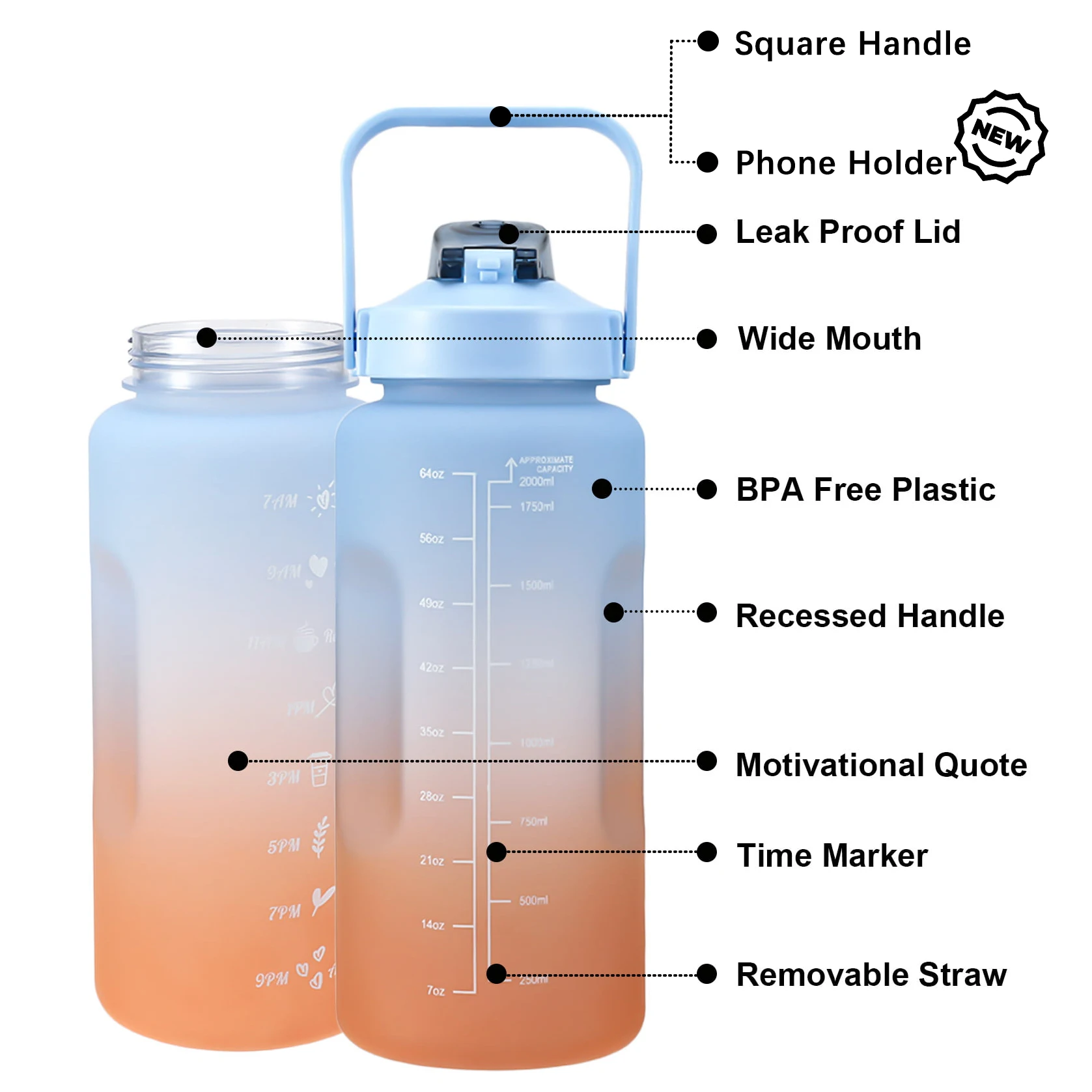 Running Water Bottle With Strap Gradient Color 3 Piece Set Motivational