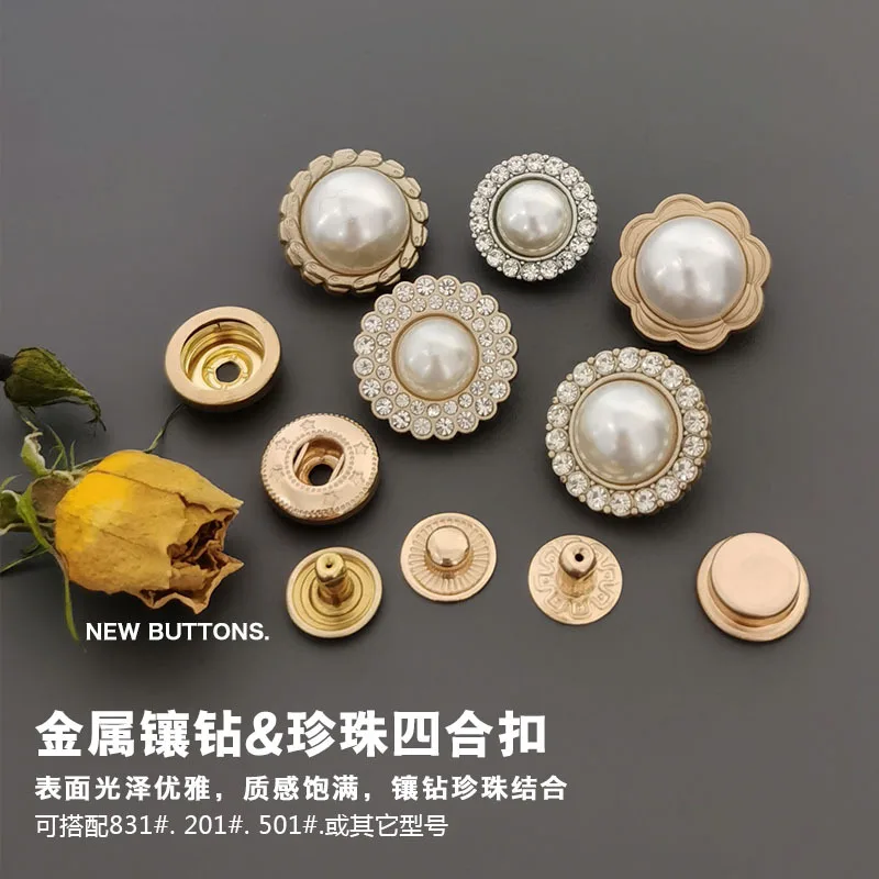 Rhinestone Crystal Buttons Double Sided Press Pearl Snap Button Four ...