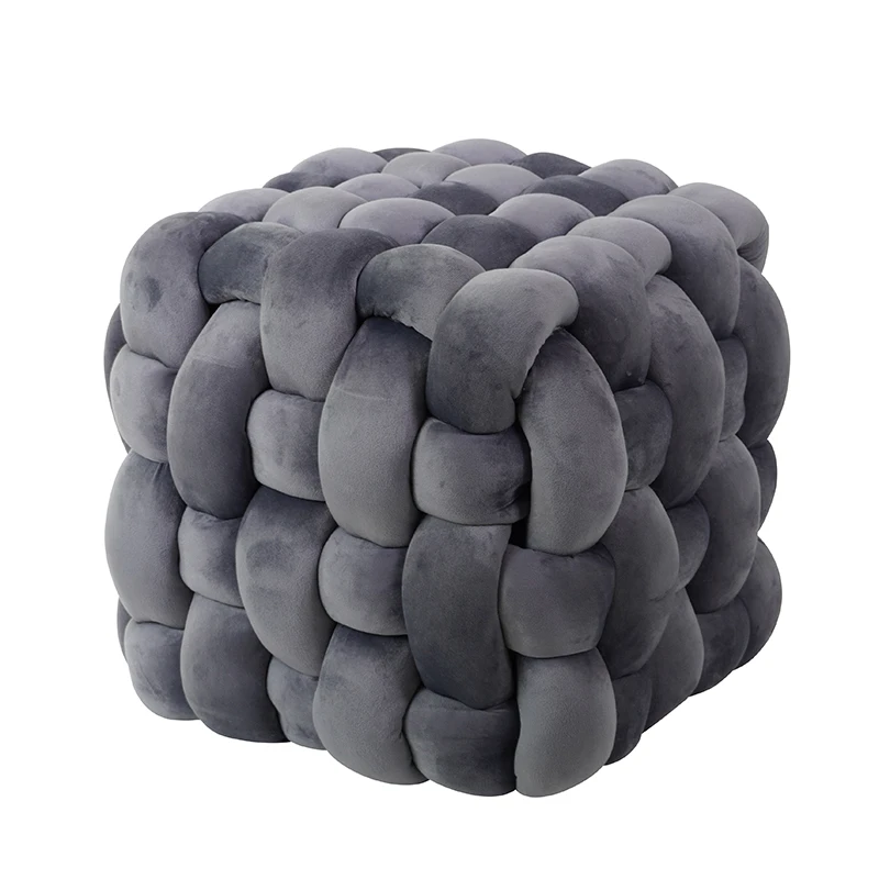 Cube Low Pouf Foot Stool Ottoman Hand Knitted Pouf Pouffe Home Footrest for Living Room