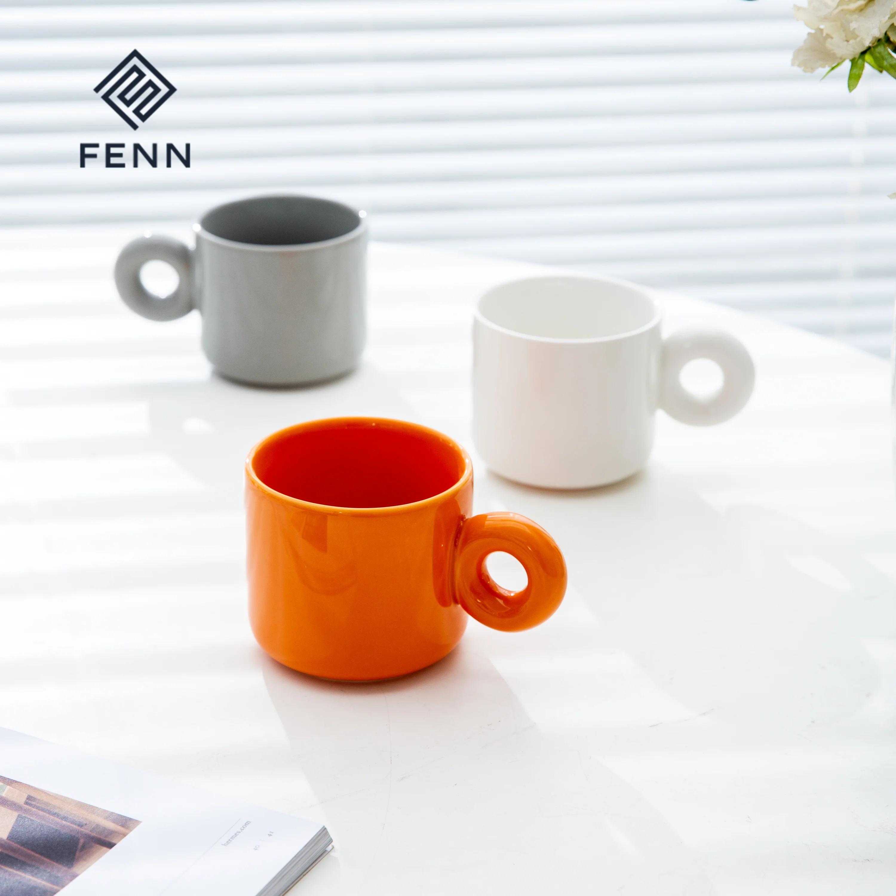 product fenn modern thick round handle colored custom logo ceramic mugs nordic style black glossy colored cappuccino cups cafe mug-59