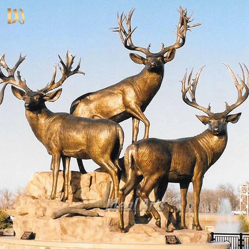 Бронзовая статуя оленя в натуральную величину литая металлическая скульптура животных для наружного сада декоративная