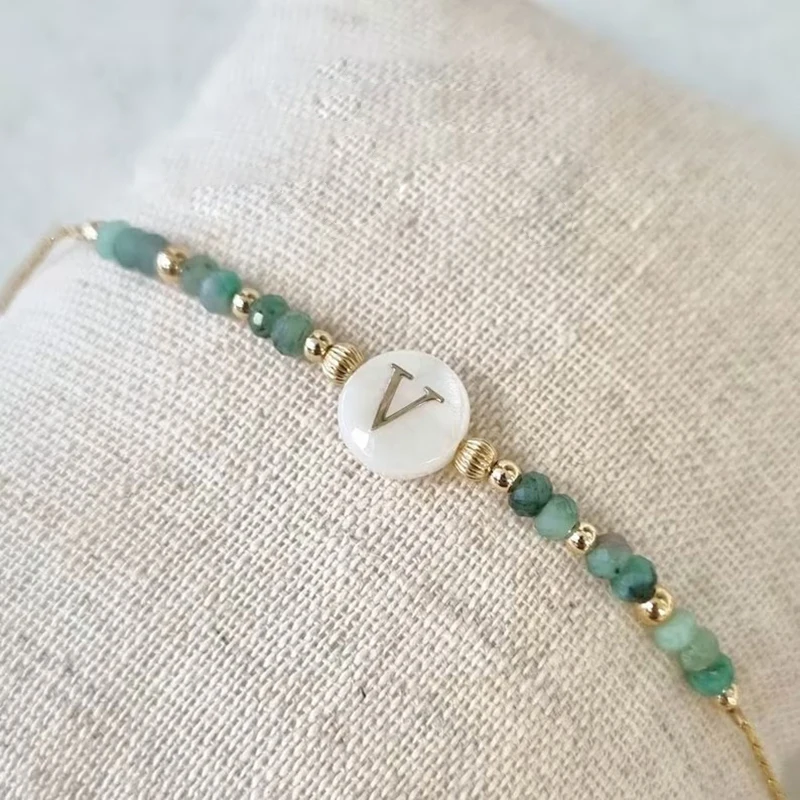 Personalized Initial Letters Charm Bracelet Custom Tiny Birthstone Gemstone Beaded Bracelet for Mom Gift