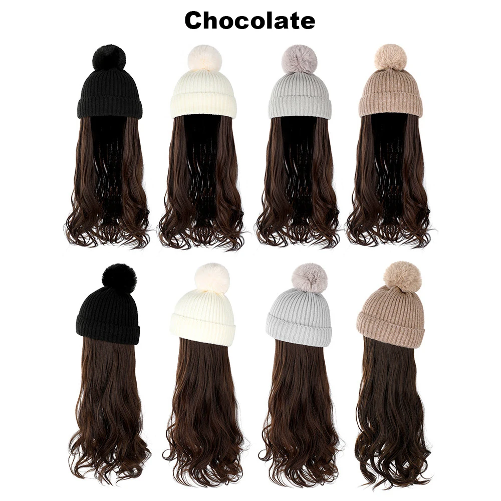Wholesale 22inch Colorful Long Water Wave Wavy Wigs Beanie Winter Hat Wig Caps Wholesale Knit