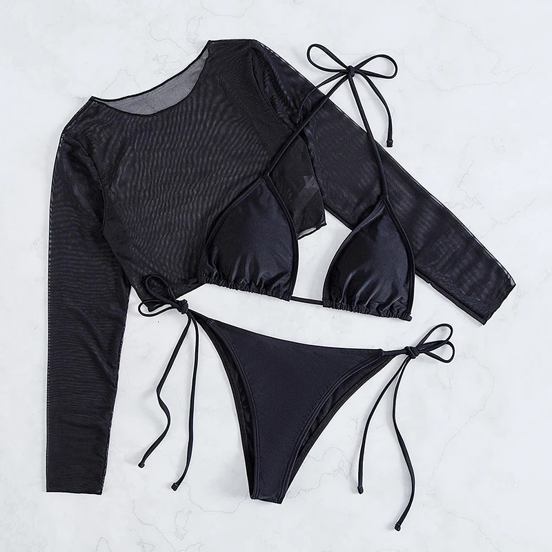 Three Pieces Solid Tie Side Cover Up Women Swimwear Custom Designer