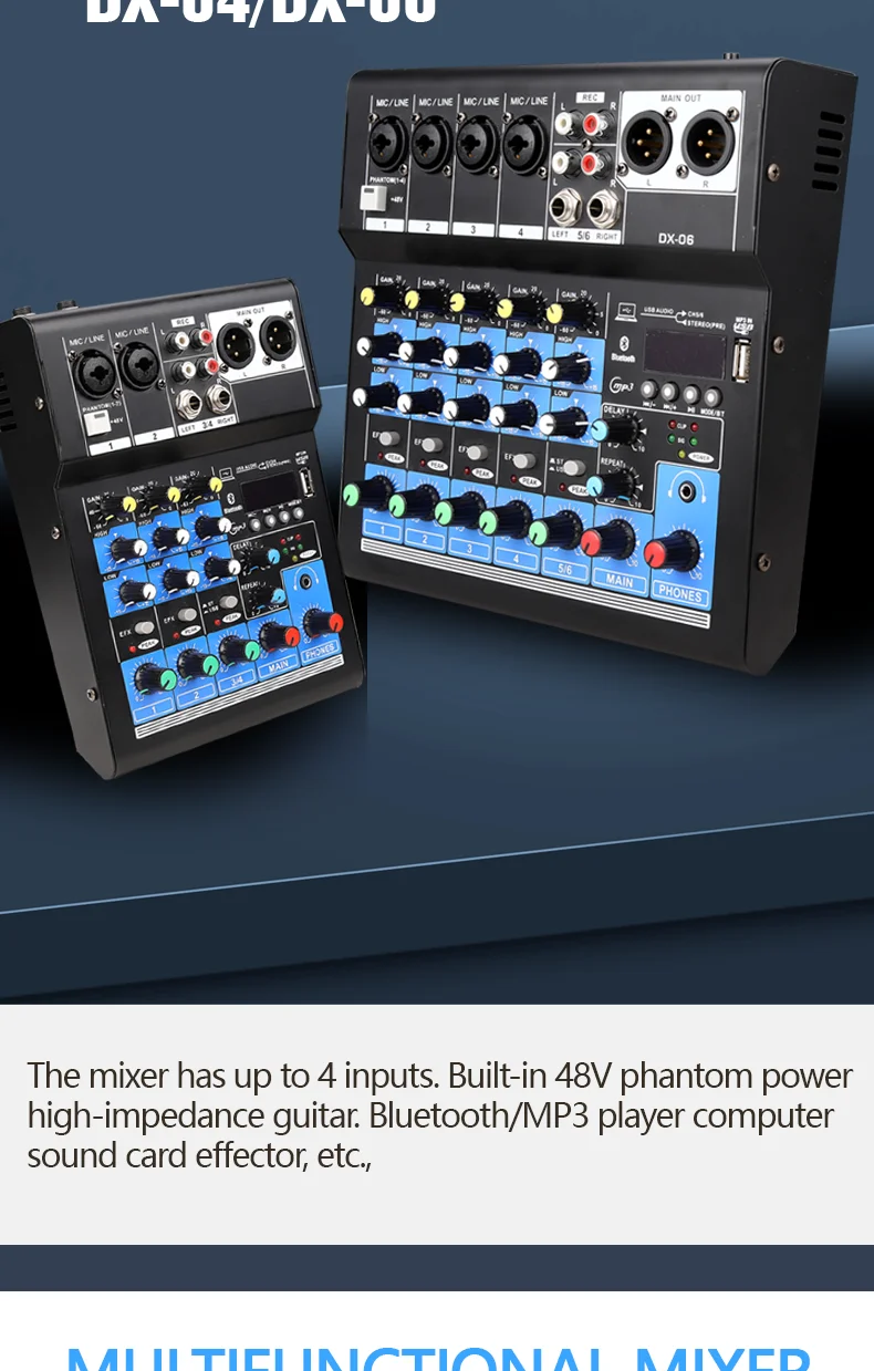 Professional Audio Mixer Sound Card Dj Mixing Console System Usb Blue Tooth Interface 48v