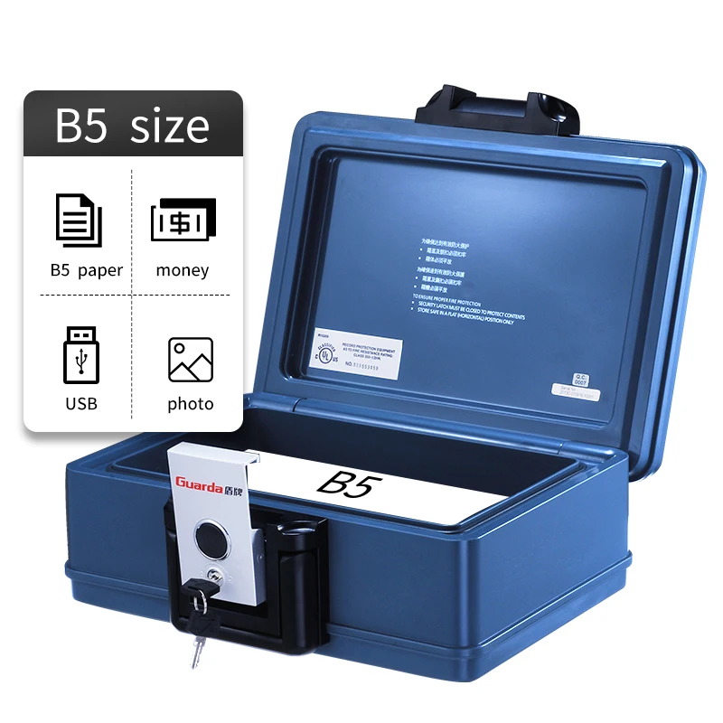 Small Portable Safe Box Two Key Locking Fireproof Box for Documents, Electronics, CDs, USBs -2011