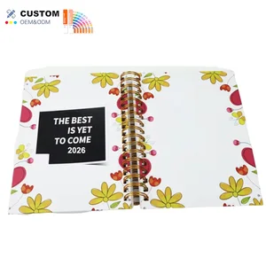 CUSTOM A5 Spiral Ruled Journal Hardcover Notebook Cute Blooming Floral Twin-Wire Binding Planner for Office School Supplies