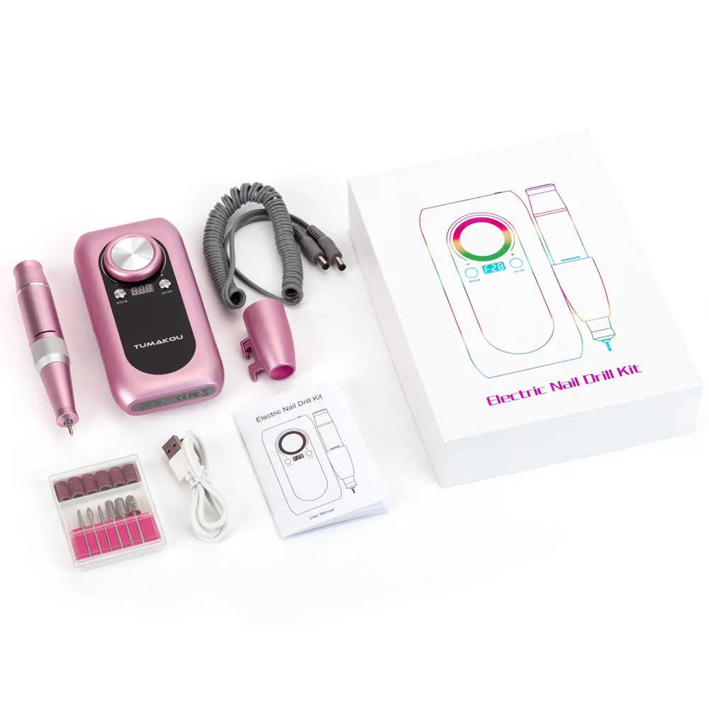  TUMAKOU Portable Electric Nail Drill Machine - Professional 30000RPM E File Set Kit for Acrylic Gel Rechargeable