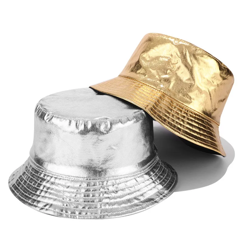 Gold and sliver paint double side checkered bucket good quality cute outdoor cap sunshade fashion bucket hats