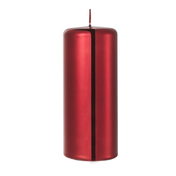 High Quality Candle Artistic Pillar Candle In Metallic Red Finish