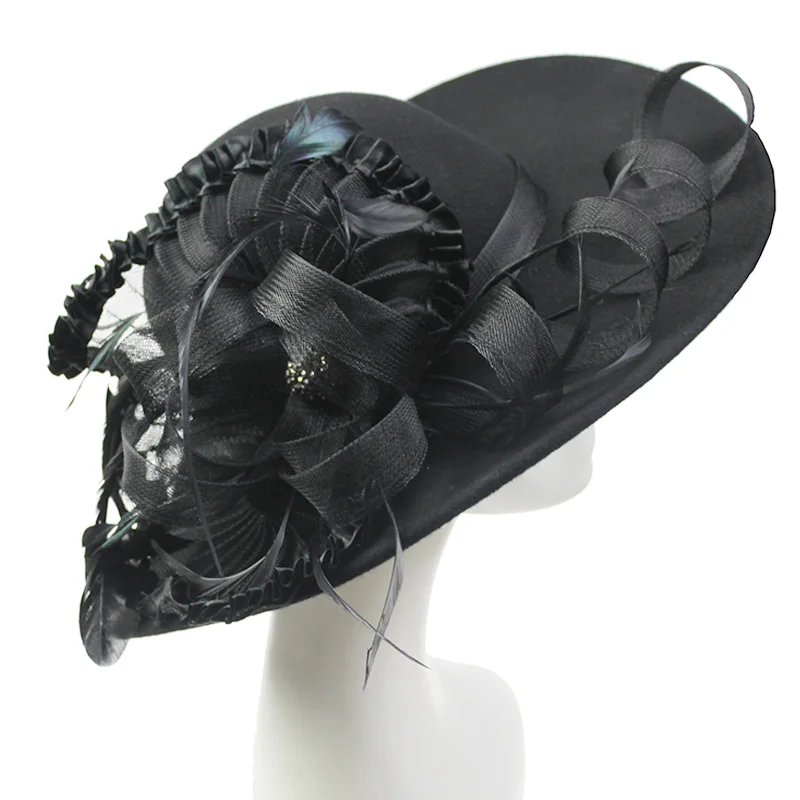 Горячая Распродажа черные фетровые шляпы для женщин фетровая Мужская шерстяная Федора с принтом