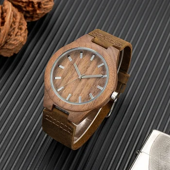 TJW Luxury Men's Quartz Wooden Watch 100% Natural Wood Crazy Horse Leather Strap Seiko Movement Case 45mm 24mm Business Style