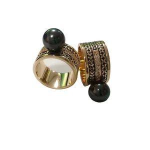 Customized Bohemian 18k Gold Plated Samoan Tribal Hawaiian Pearl Ring Jewelry for Unisex