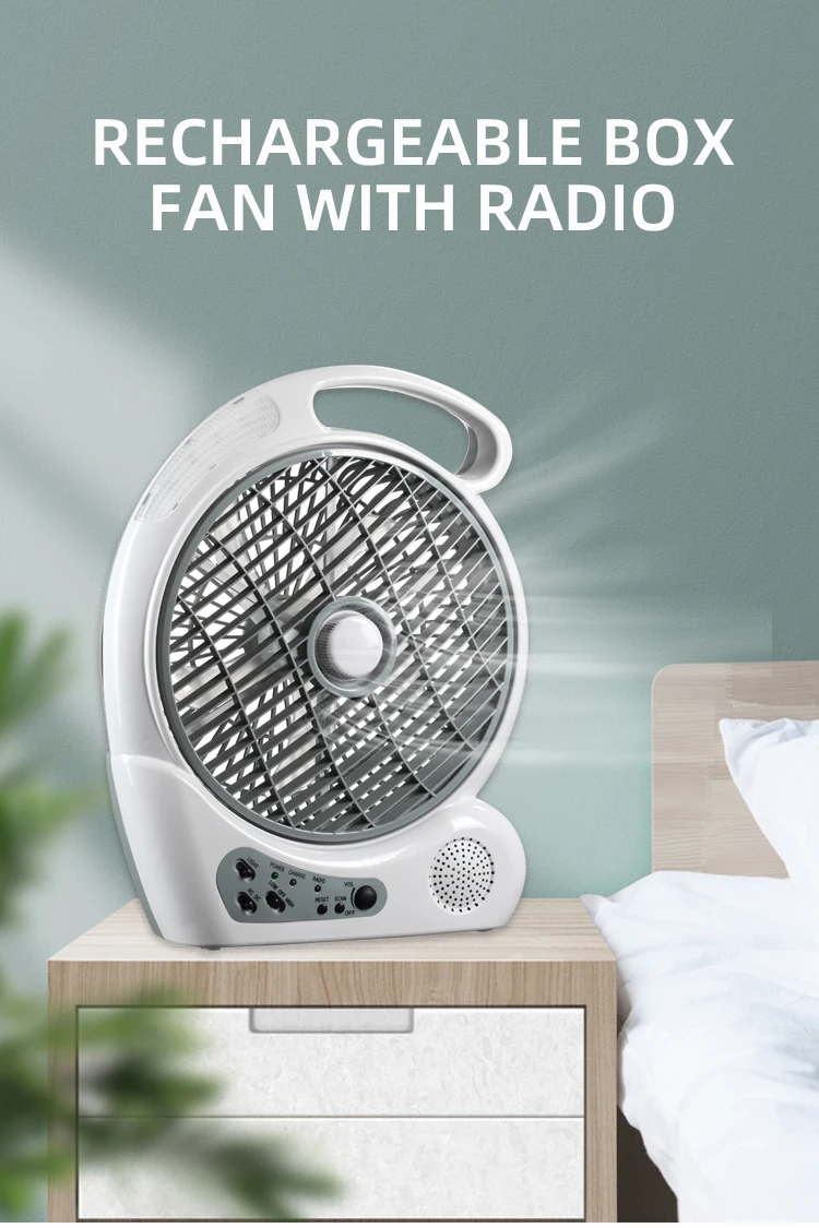 10 Inch Rechargeable Leadacid Battery Box Fan With Radio Led Light