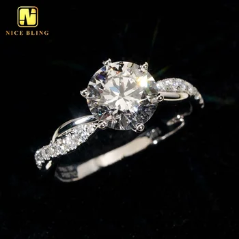 Fine Jewelry 18K Solid White Gold Lab Diamond Rings 2ct F/VS1 Round Shape CVD Engagement Bands Twisted Wedding Rings For Women