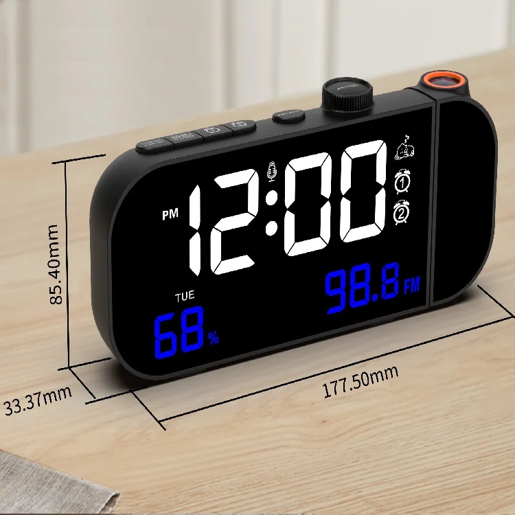 LED Table Clock with Time Projector with FM Radio with Temperature and Humidity