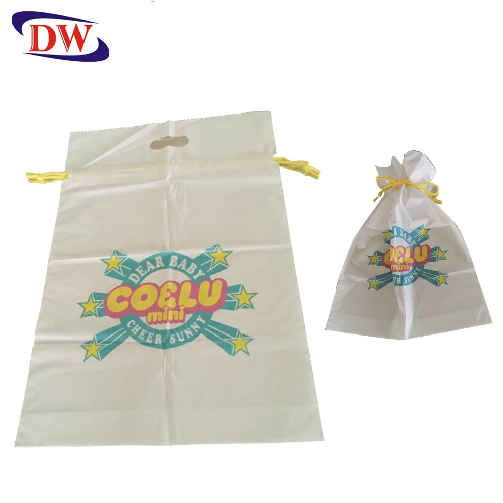 White Soft Pull Rope Drawstring Die Cut Handle Mothercare Products Carry Shopping Plastic Retail Store Polybag