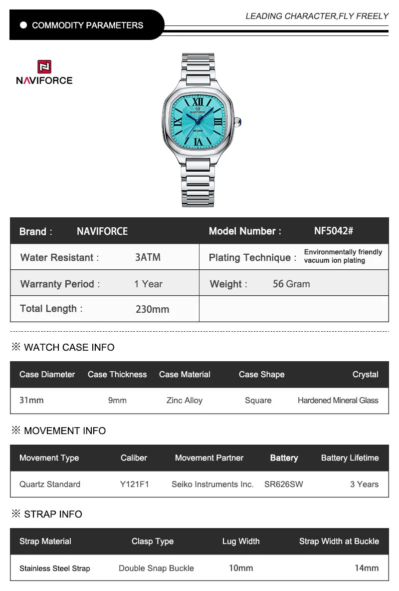 NAVIFORCE New Women Watch Quartz Waterproof Top Luxury Brand Lady Wristwatch Steel Bracelet Original Female Girl Clock Gift 5042