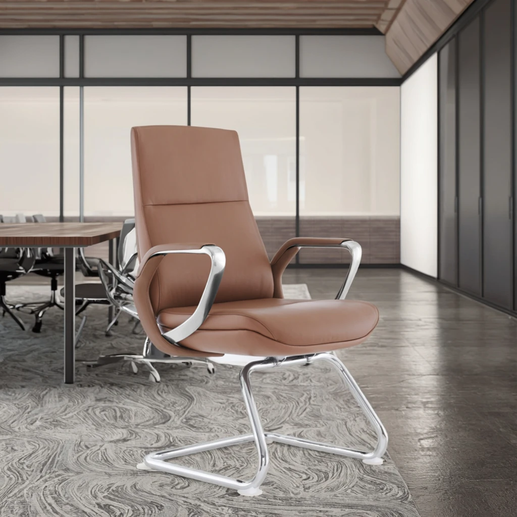 Industrial Leather Executive Conference Chair with Chrome Frame Steel Reinforced Joints Adjustable Height-Modern Office Solution 3